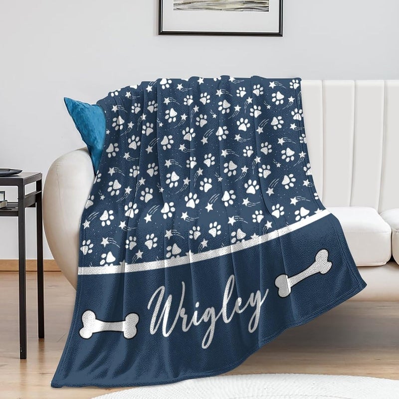 Artsadd Personalized Paw Print Dog Blanket with Pets Name, Custom Name Blanket for Small Dogs, Flannel Puppy Blanket, Memorial Gifts for Loss of Dog, Pet Loss Sympathy Remembrance Gifts - Image 5